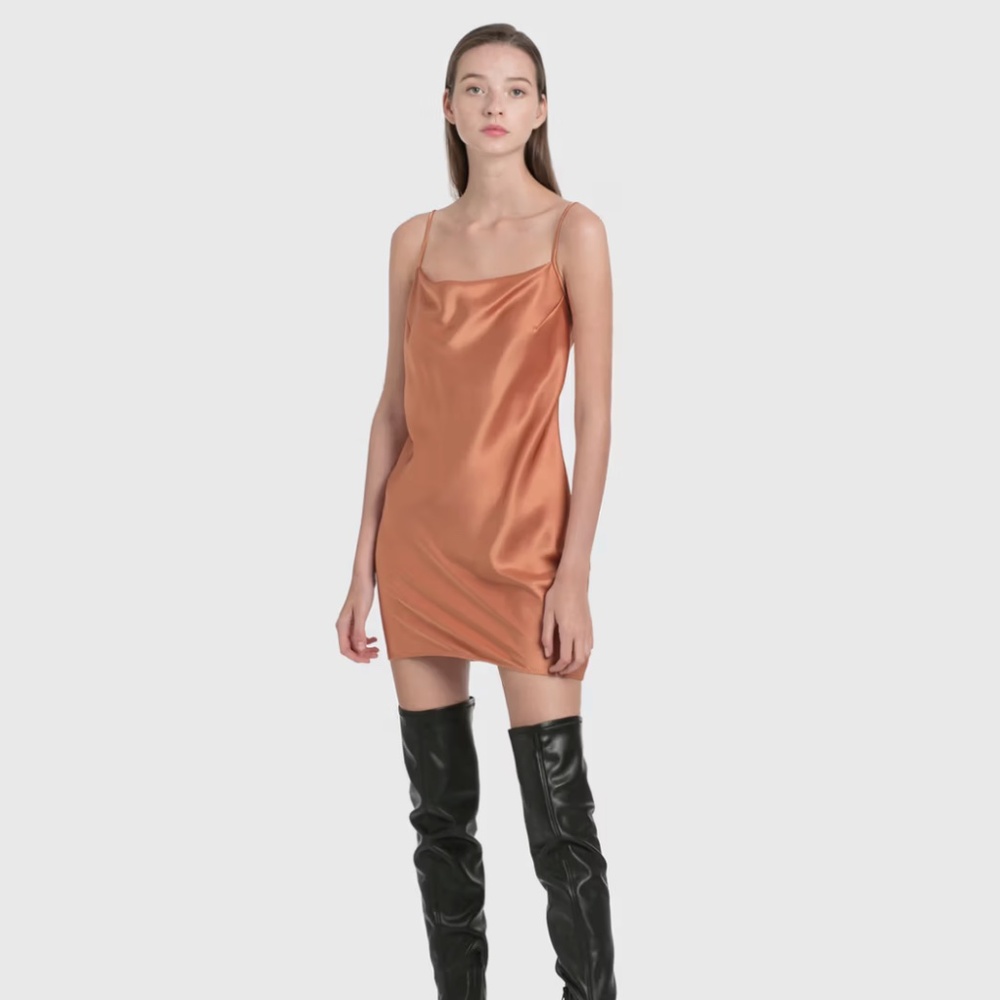 Nanushka Lotti Mini Dress Apricot Slip‎ Dress Size Medium (A)